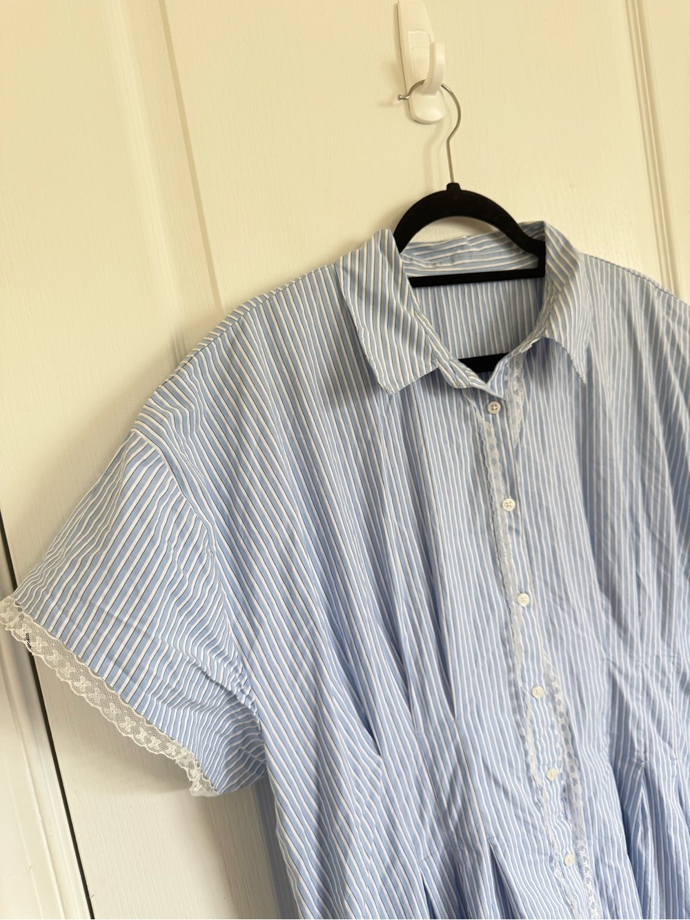 J. Crew Wren Lace Trim Striped Shirt Dress - Picture 3 of 9